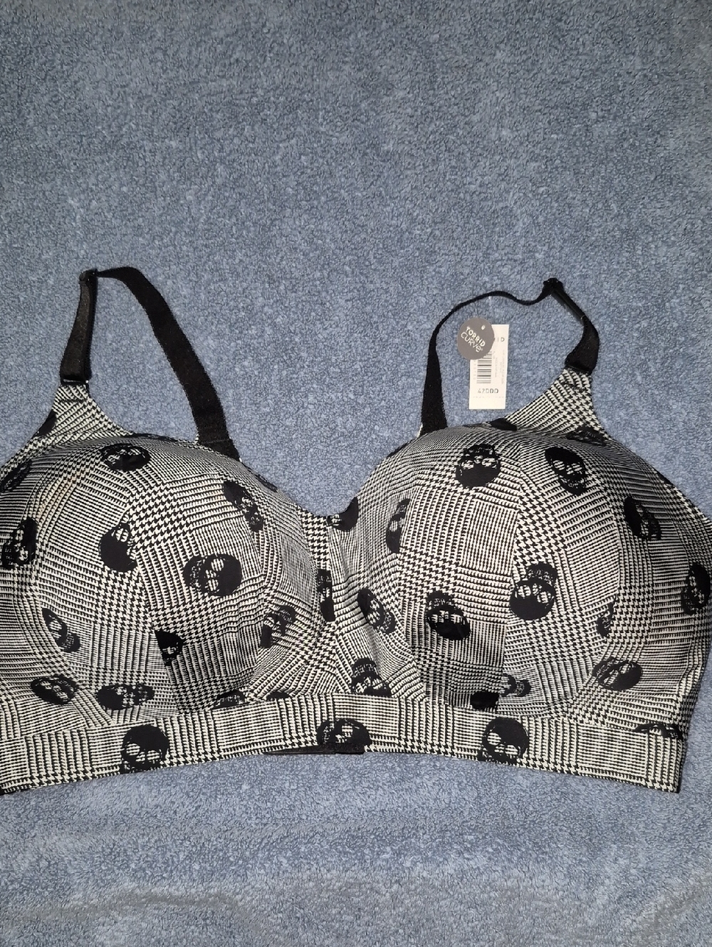 Plaid Skull Print Full-Coverage Bra — Black & White